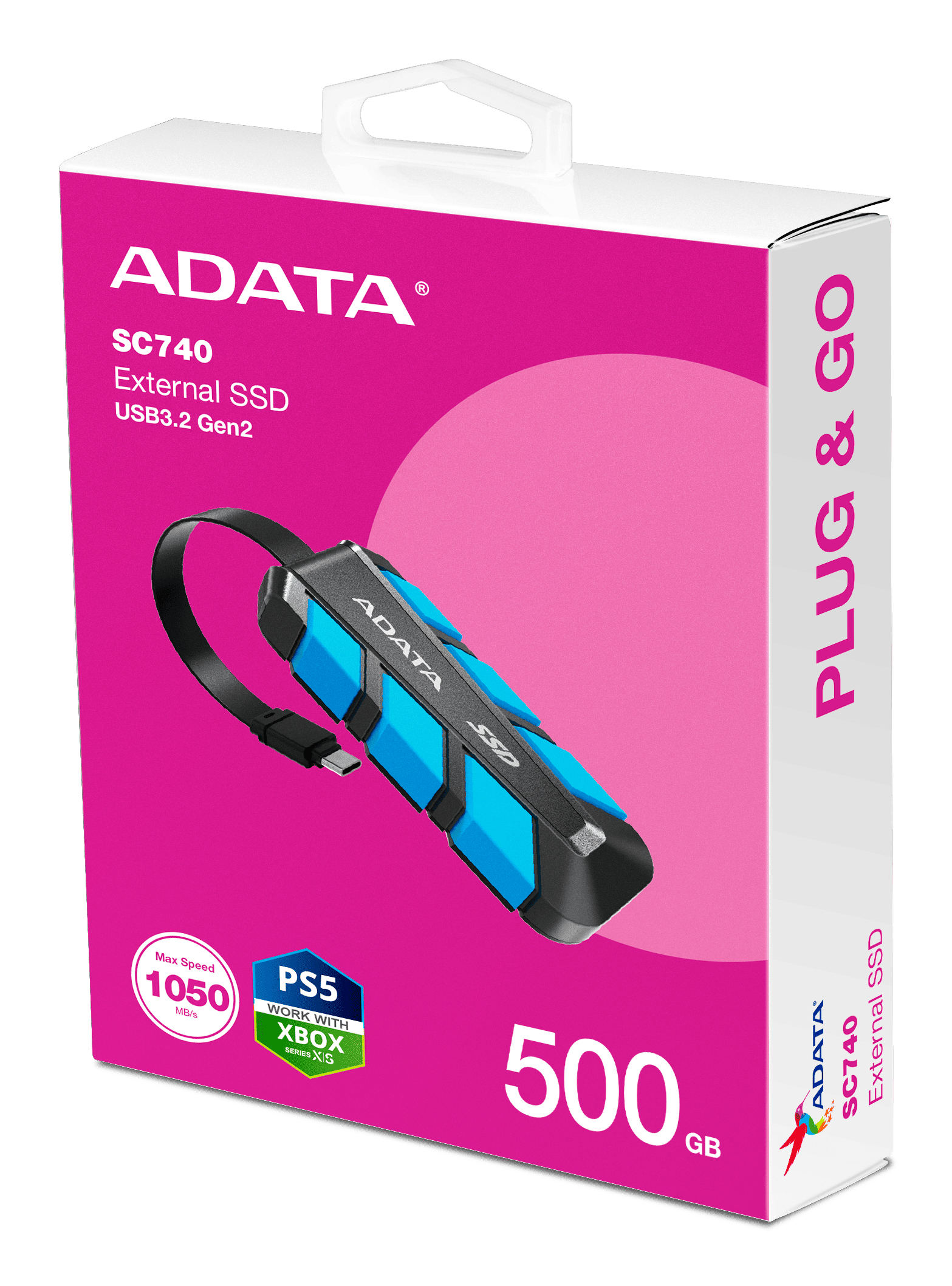 ADATA SC740 500 GB USB Type-C 3.2 Gen 2 (3.1 Gen 2) Black, Blue - Afbeelding 6