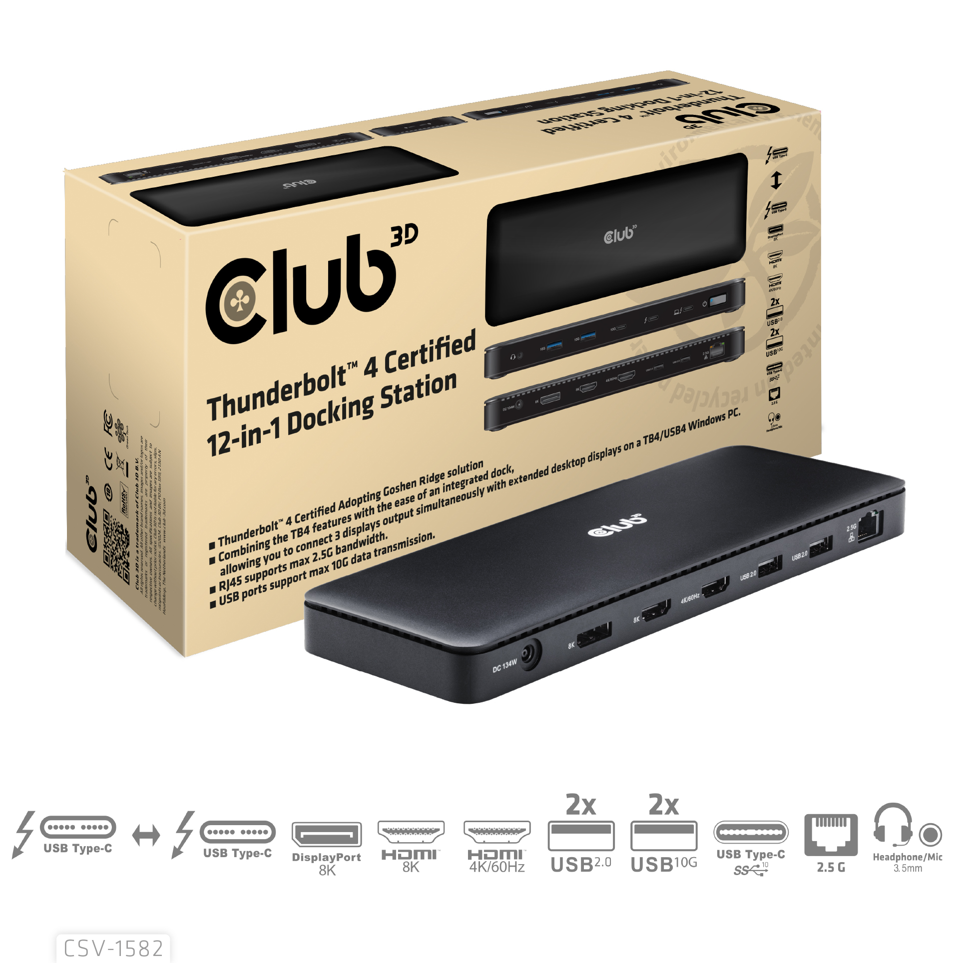 CLUB3D Thunderbolt™ 4 Certified 12-in-1 Docking Station - Afbeelding 2