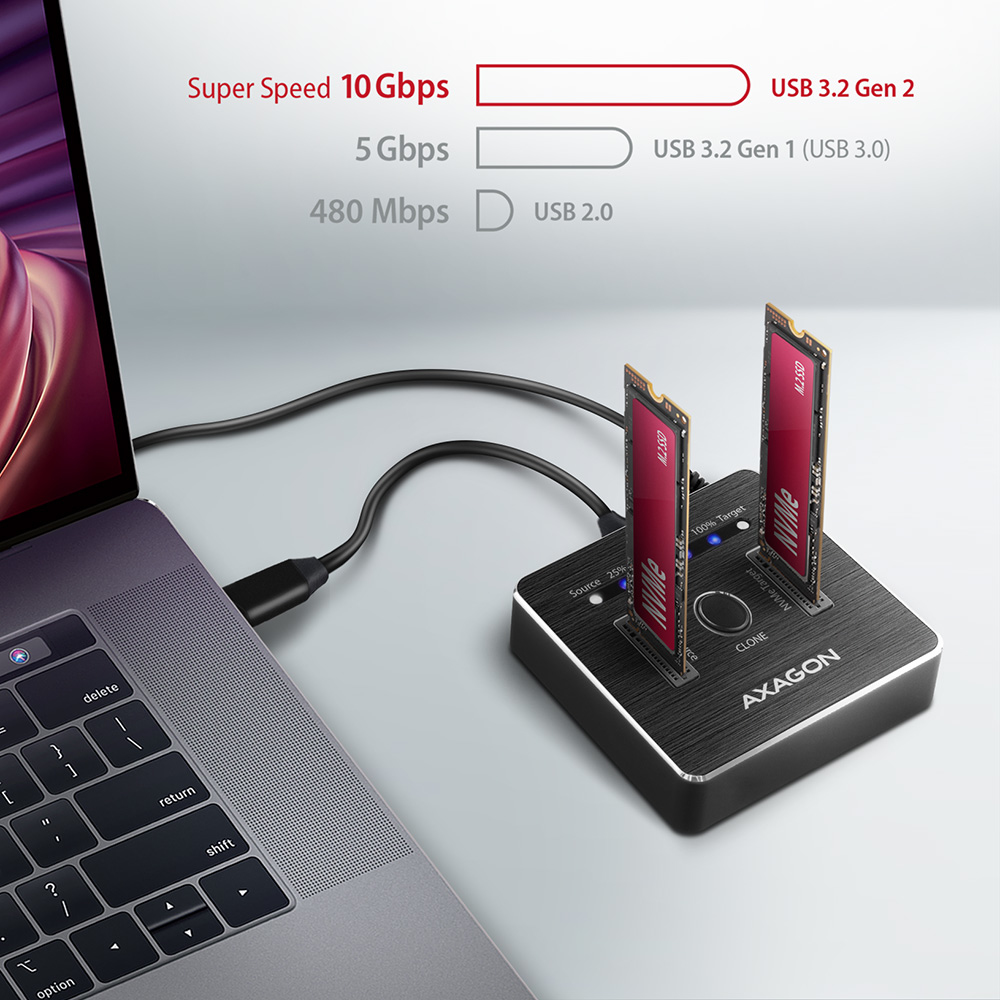 Axagon ADSA-M2C storage drive docking station USB 3.2 Gen 2 (3.1 Gen 2) Type-C - Afbeelding 3