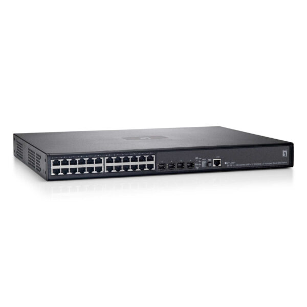 LevelOne 26-Port Stackable L3 Managed Gigabit Ethernet Switch, 4 Ports SFP/RJ45 Combo, 2 Module Slots 10-Gigabit