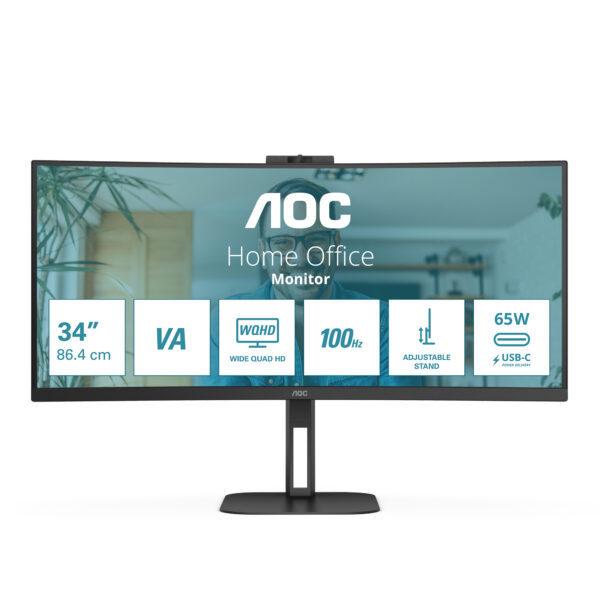 AOC V5 CU34V5CW/BK LED display 86.4 cm (34") 3440 x 1440 pixels Wide Quad HD Black