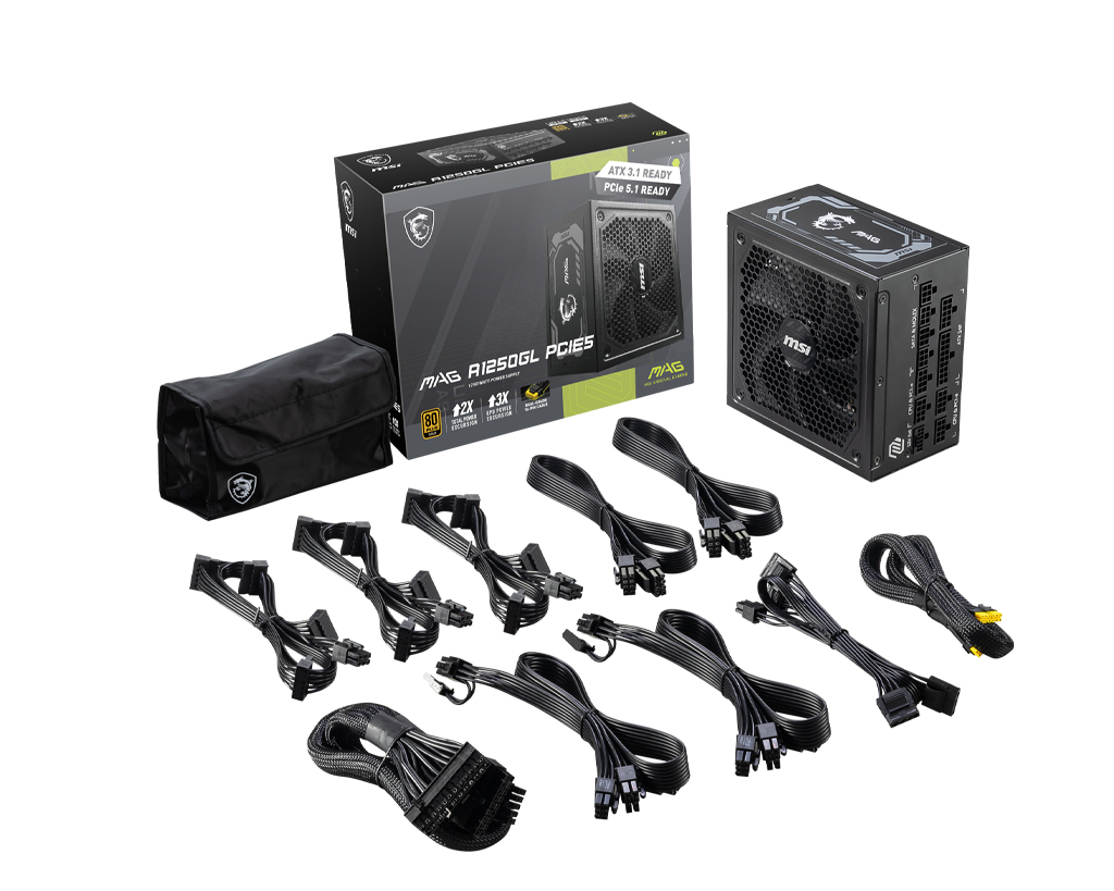 MSI MAG A1250GL PCIE5 power supply unit 1250 W 24-pin ATX ATX Black - Afbeelding 5