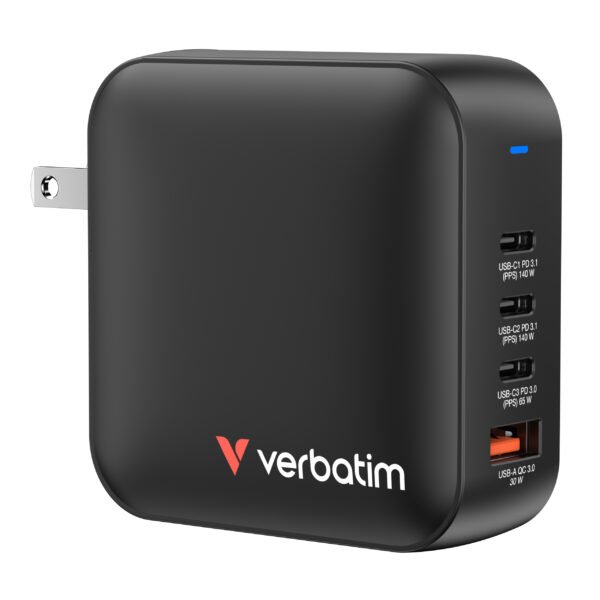 Verbatim Mini GaN Charger 165W 4 Port US plug with EU and UK adaptors