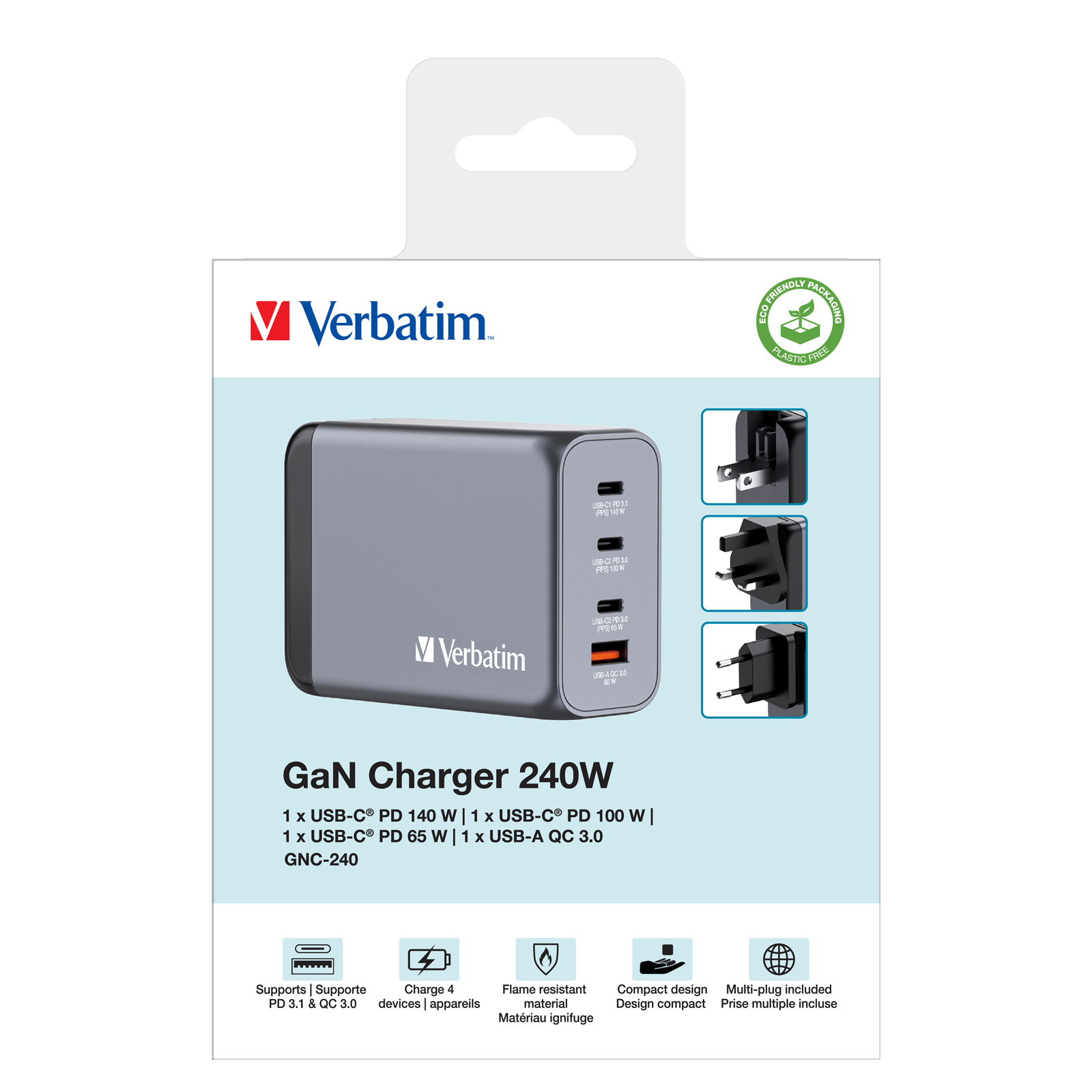 Verbatim GNC-240 GaN Charger 4 Port 240W USB A/C (EU/UK/US) - Afbeelding 7