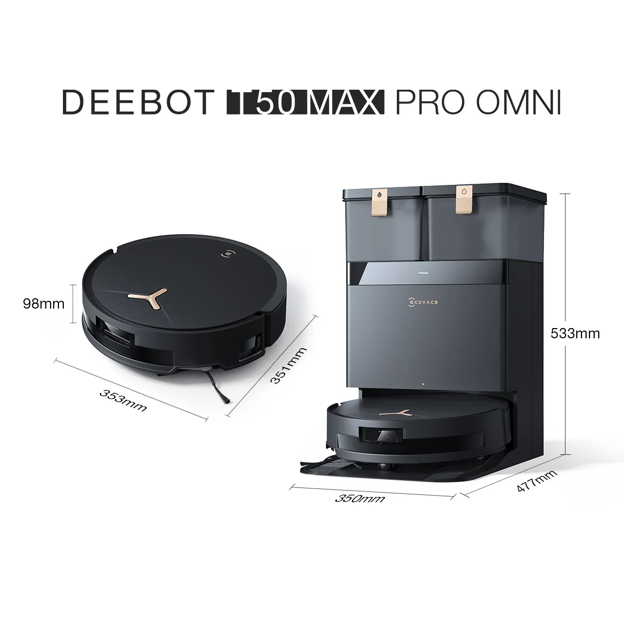 Ecovacs Deebot T50 Max Pro 0.3 L Black - Afbeelding 2