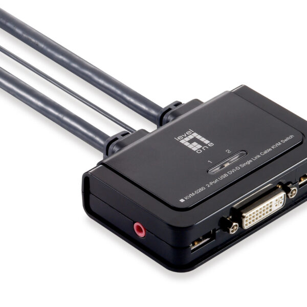 LevelOne 2-Port USB DVI-D Single Link Cable KVM Switch, audio support