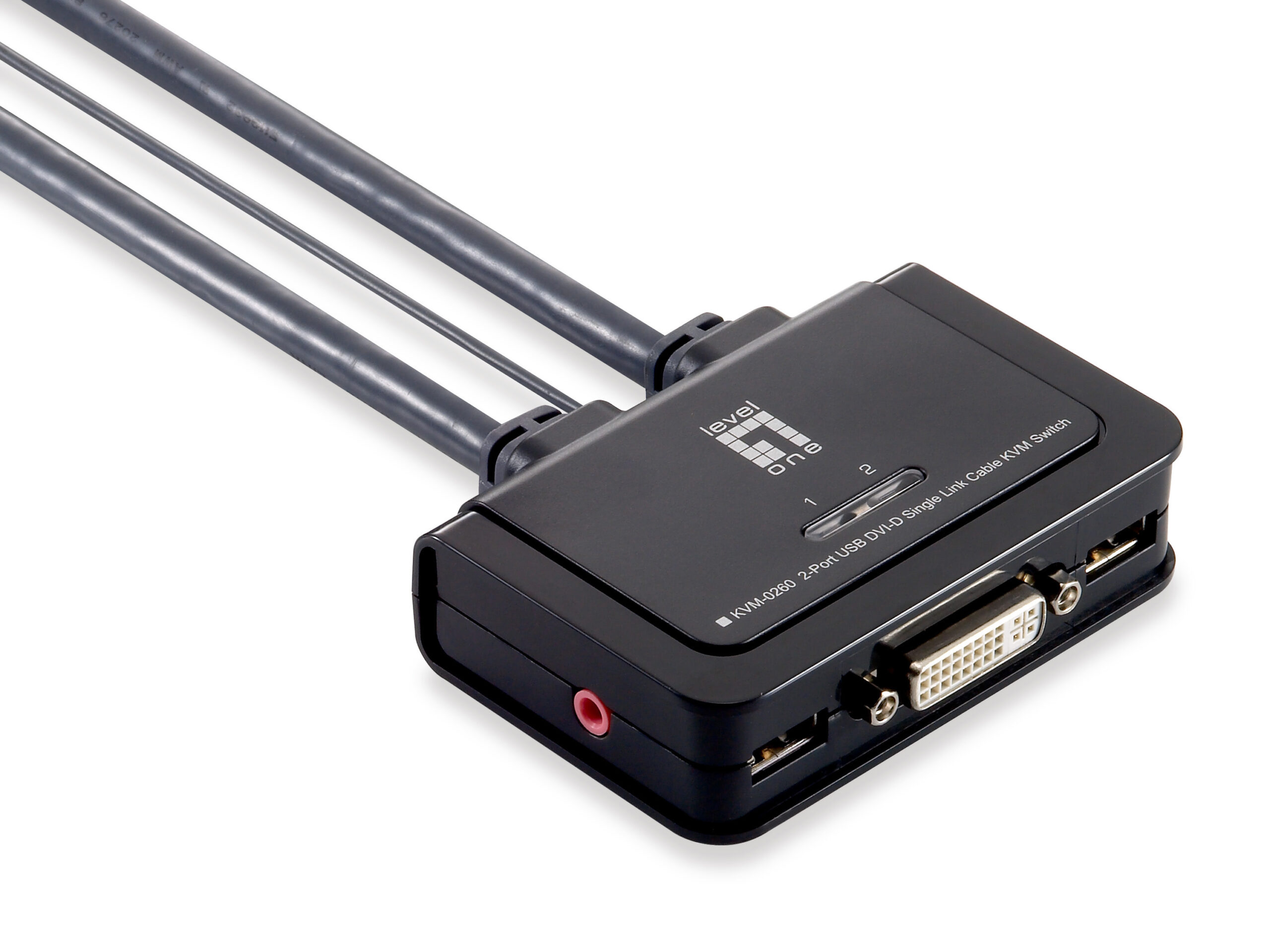 LevelOne 2-Port USB DVI-D Single Link Cable KVM Switch, audio support