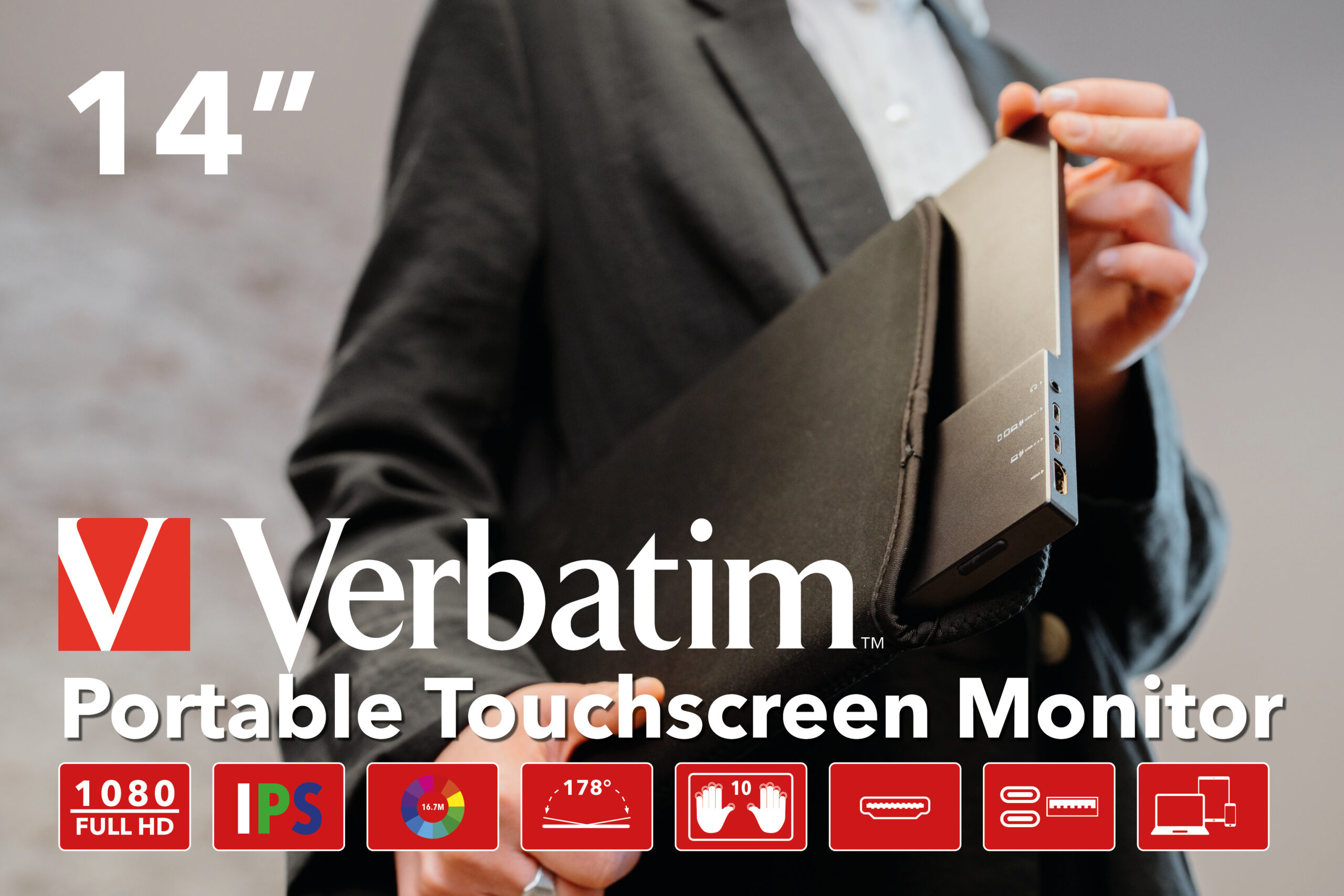 Verbatim 49591 computer monitor 35.6 cm (14") 1920 x 1080 pixels Full HD LCD Touchscreen Black - Afbeelding 7