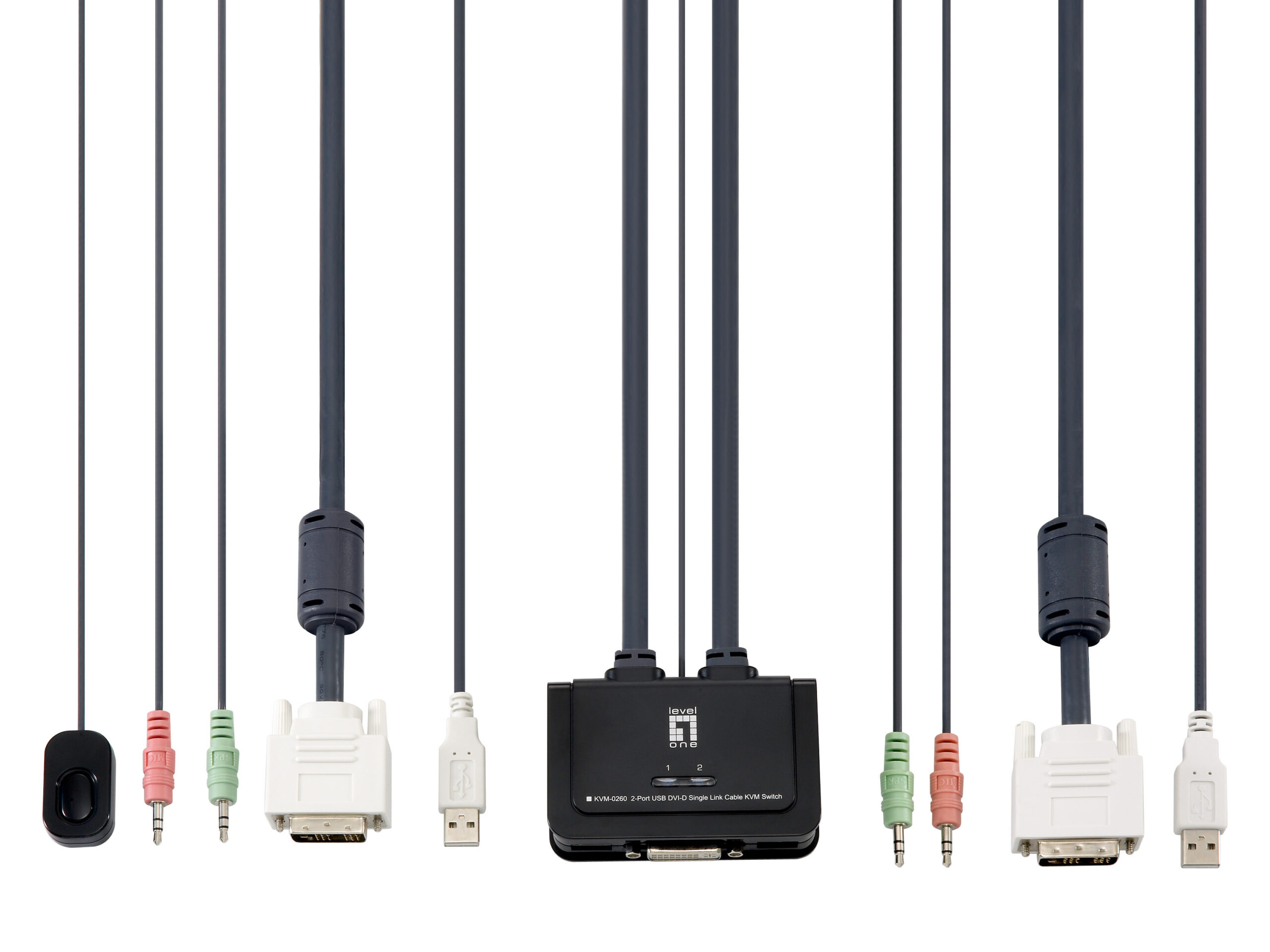 LevelOne 2-Port USB DVI-D Single Link Cable KVM Switch, audio support - Afbeelding 2