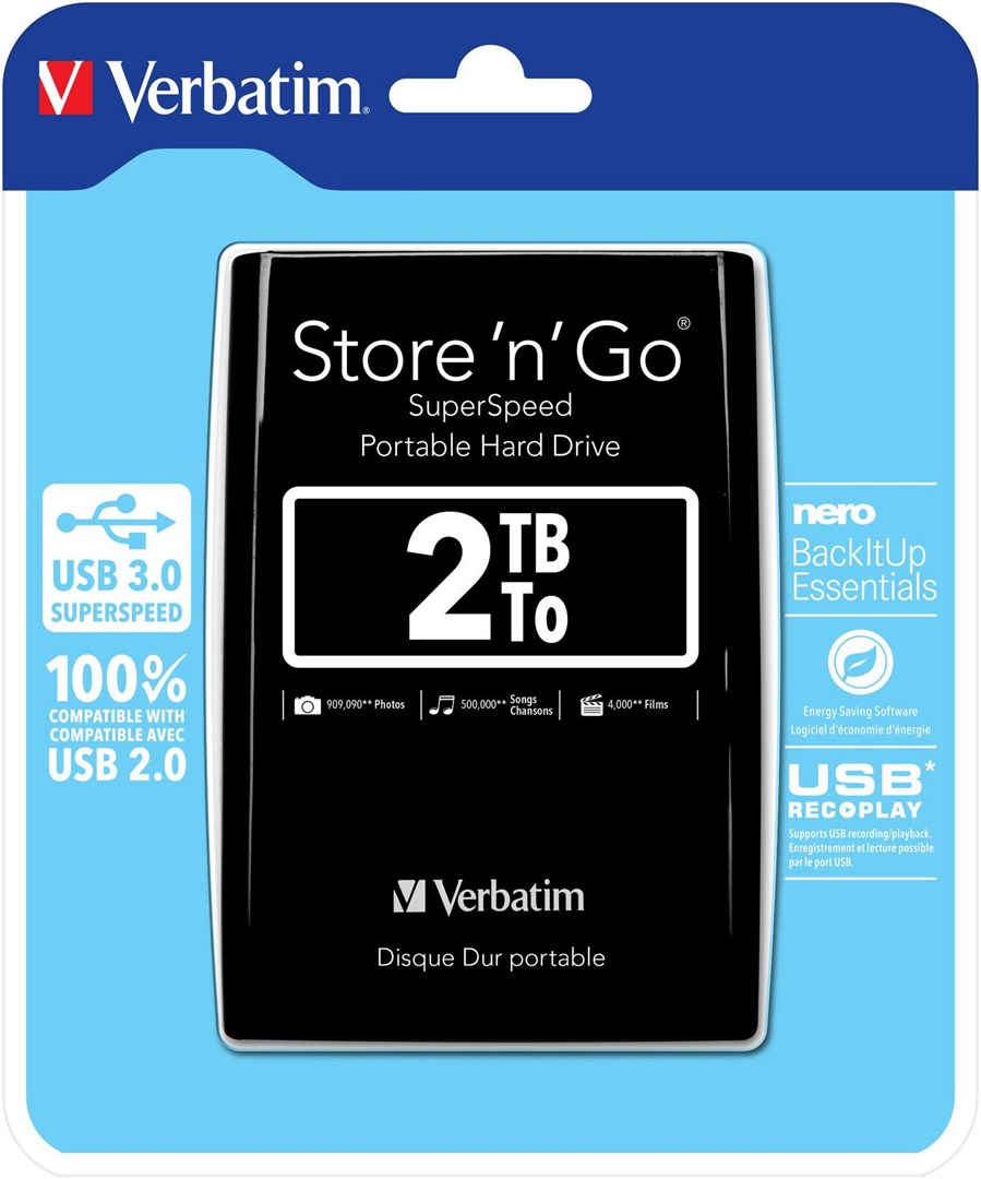 Verbatim Store 'n' Go USB 3.0 Portable Hard Drive 2TB Black - Afbeelding 2