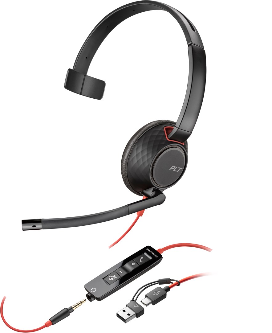 HP Poly Blackwire 5210 Monaural USB-C Headset +3.5mm Plug +USB-C/A Adapter - Afbeelding 2