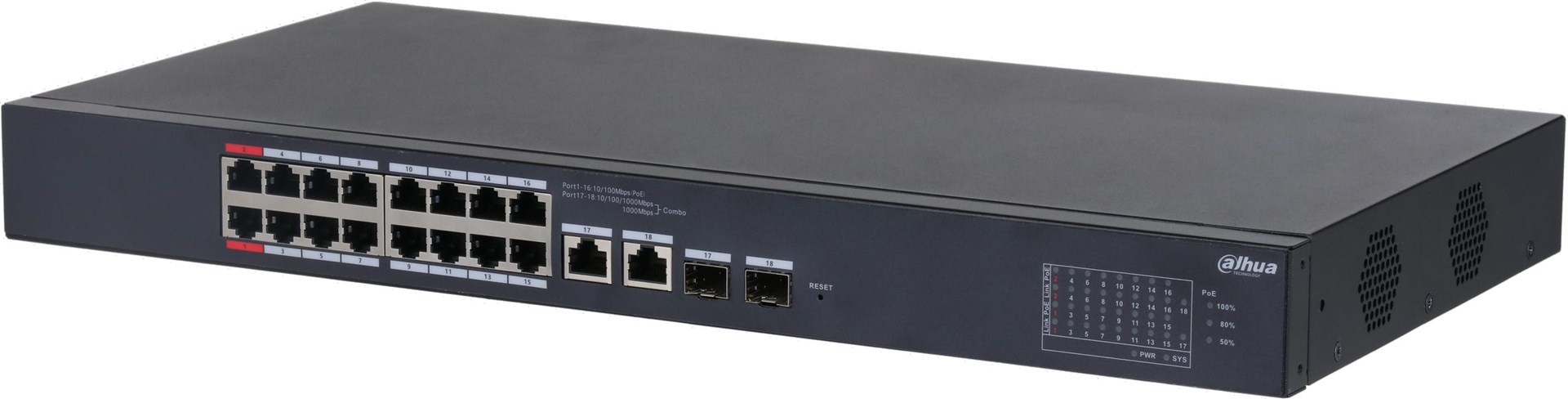 Dahua Technology DH-CS4218-16ET-190 network switch Managed L2 Gigabit Ethernet (10/100/1000) Power over Ethernet (PoE) Black - Afbeelding 2
