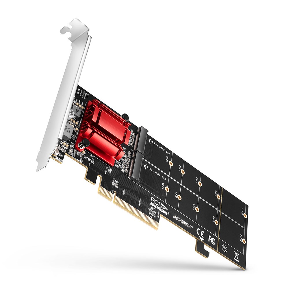 Axagon PCEM2-ND PCIe x8 - dual M.2 NVMe M-key slot adapter, RAID, dataswitch, w. SP & LP - Afbeelding 2