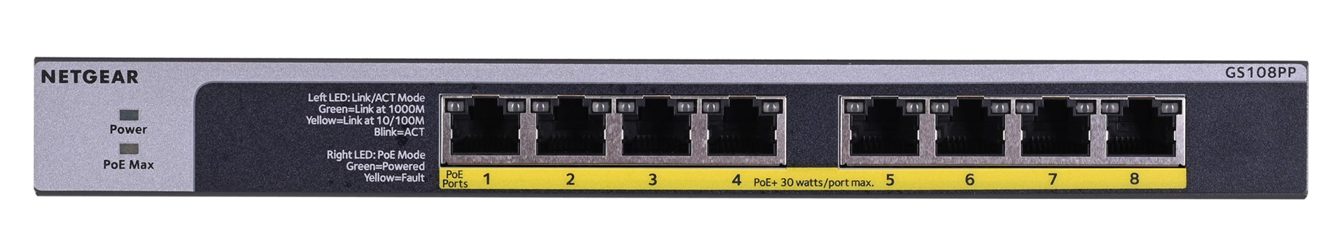 NETGEAR GS108PP Unmanaged Gigabit Ethernet (10/100/1000) Power over Ethernet (PoE) Black - Afbeelding 4
