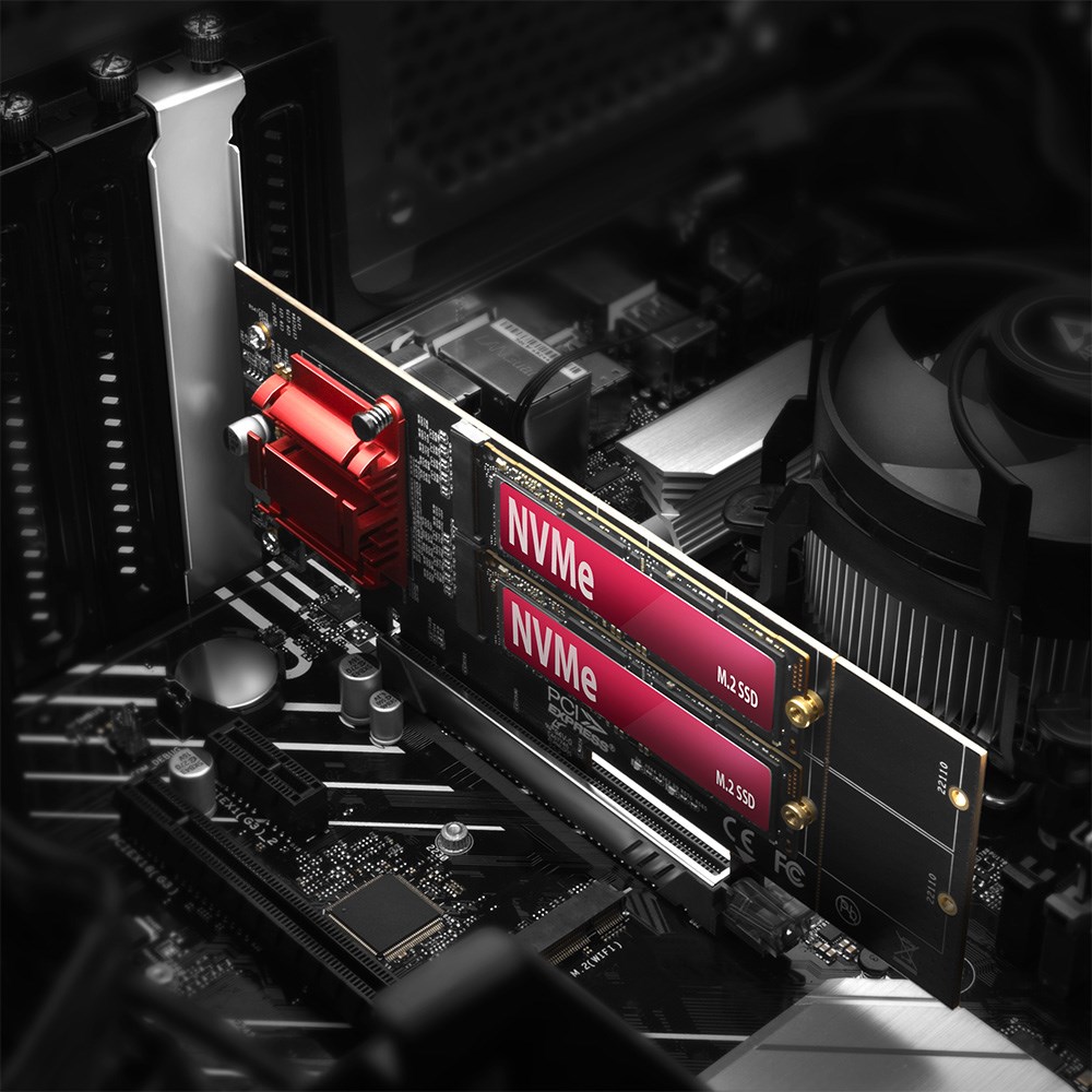 Axagon PCEM2-ND PCIe x8 - dual M.2 NVMe M-key slot adapter, RAID, dataswitch, w. SP & LP - Afbeelding 7