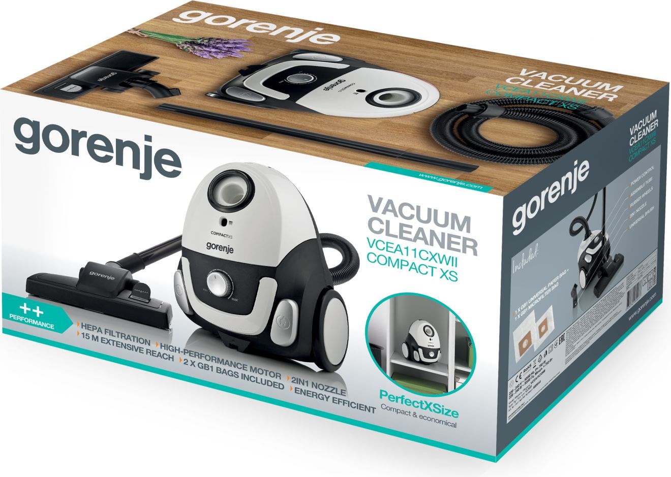 Gorenje VCEA11CXWII 2 L Cylinder vacuum Dry 750 W Dust bag - Afbeelding 6