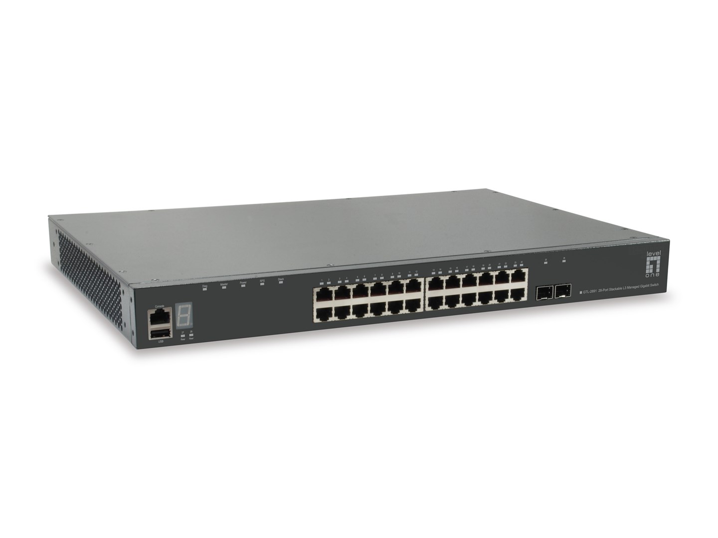 LevelOne KILBY 28-Port Stackable L3 Managed Gigabit Switch, 2 x 10GbE SFP+, 1 x 10GbE Module Slot