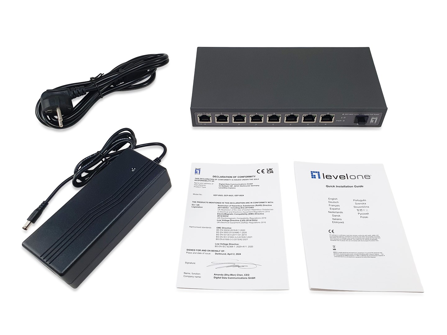 LevelOne GEP-0925 network switch Unmanaged 2.5G Ethernet (100/1000/2500) Power over Ethernet (PoE) Black - Afbeelding 7