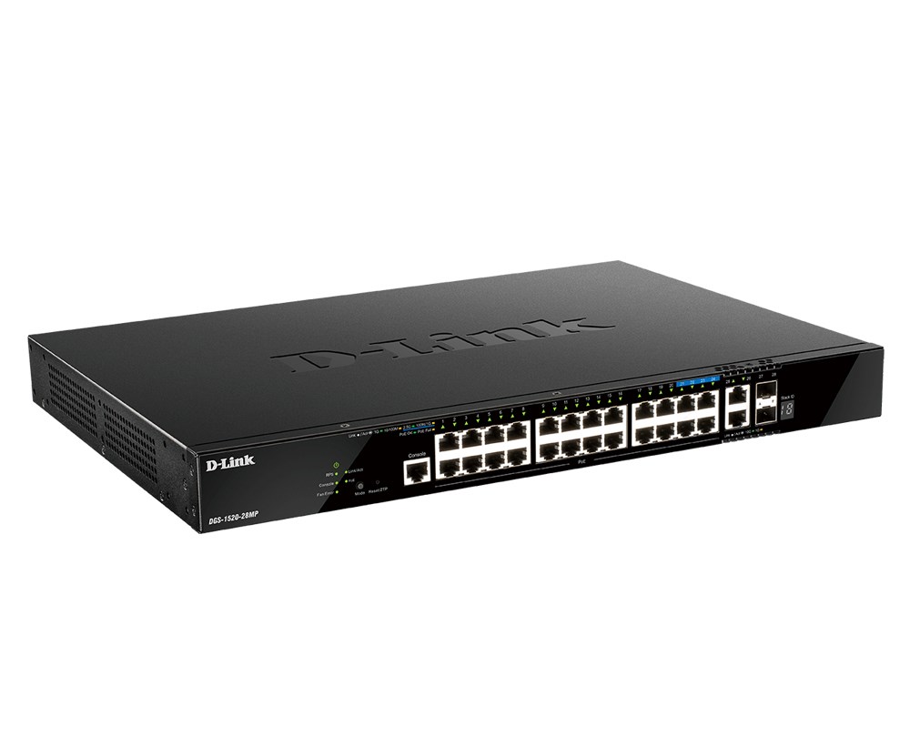 D-Link DGS-1520-28MP/E network switch Managed L3 Gigabit Ethernet (10/100/1000) Power over Ethernet (PoE) 1U Black
