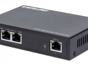 Intellinet 2-Port Gigabit Ultra PoE Extender, Adds up to 100 m (328 ft.) to PoE Range, PoE Power Budget 60 W, Two PSE Ports with 30 W Output Each, IEEE 802.3bt/at/af Compliant, Metal Housing