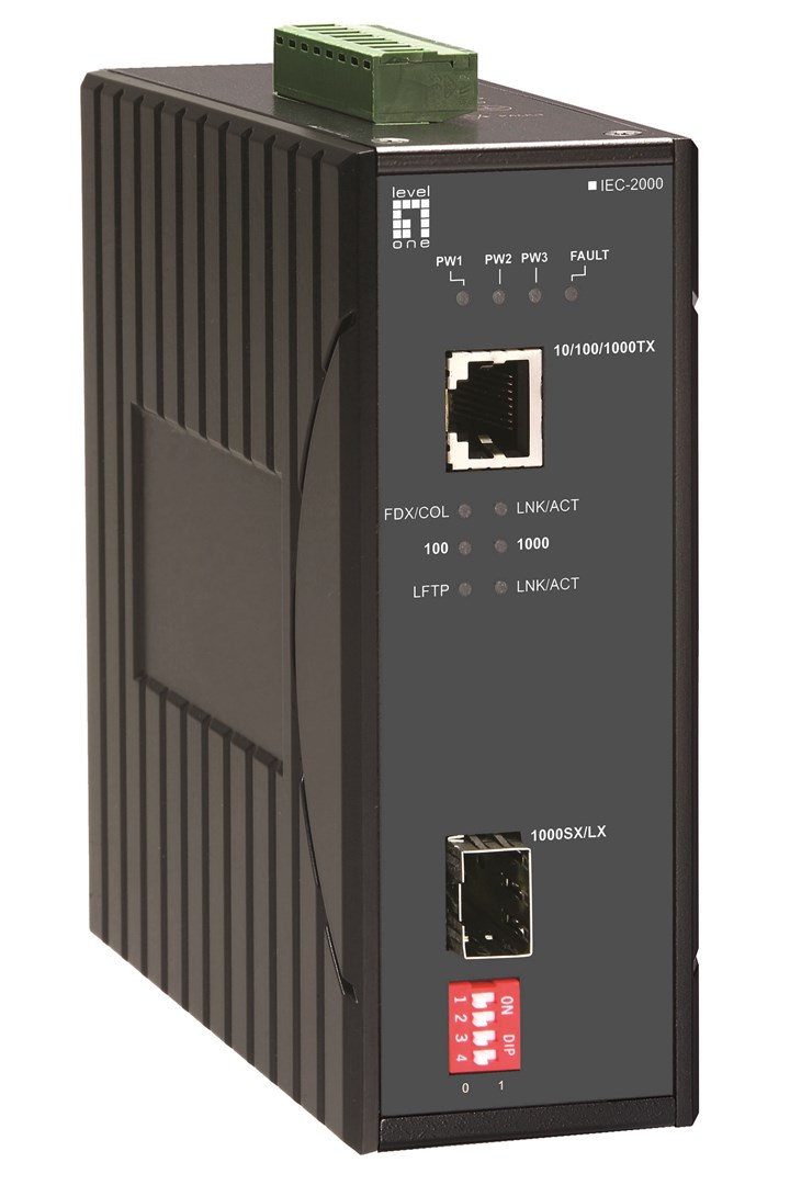 LevelOne RJ45 to SFP Gigabit Industrial Media Converter, -40°C to 75°C