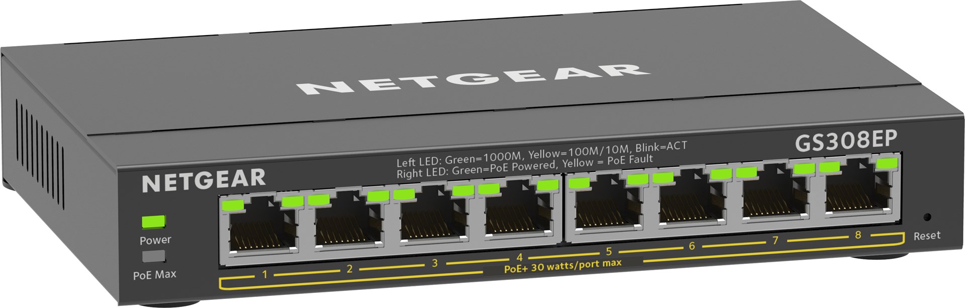 NETGEAR 8-Port Gigabit Ethernet PoE+ Plus Switch (GS308EP) Managed L2/L3 Gigabit Ethernet (10/100/1000) Power over Ethernet (PoE) Black - Afbeelding 3