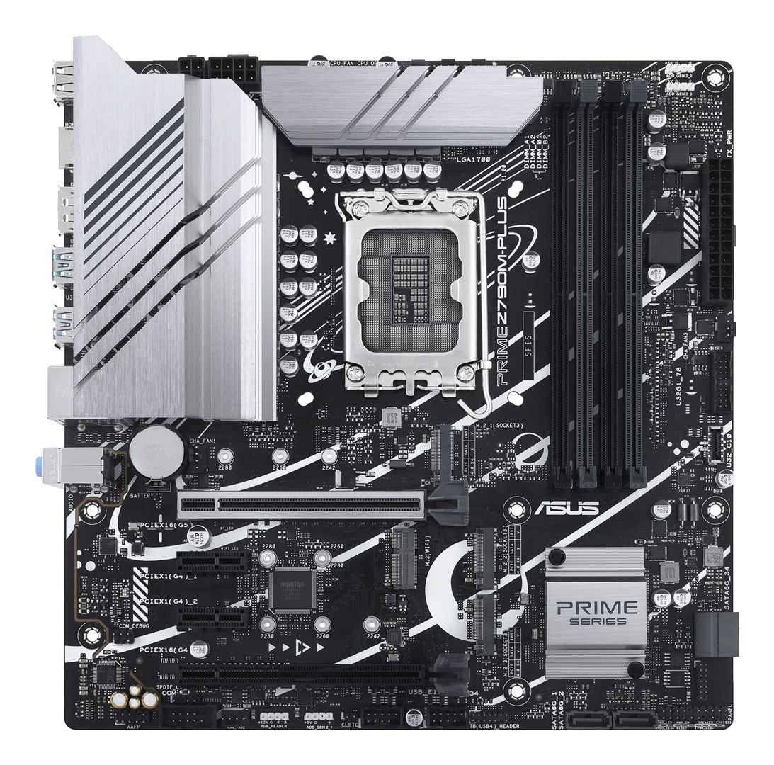 Asus | PRIME Z790M-PLUS | Processor family Intel | Processor socket  LGA1700 | DDR5 DIMM | Memory slots 4 | Supported hard disk drive interfaces SATA, M.2 | Number of SATA connectors 4 | Chipset  Intel Z790 | mATX