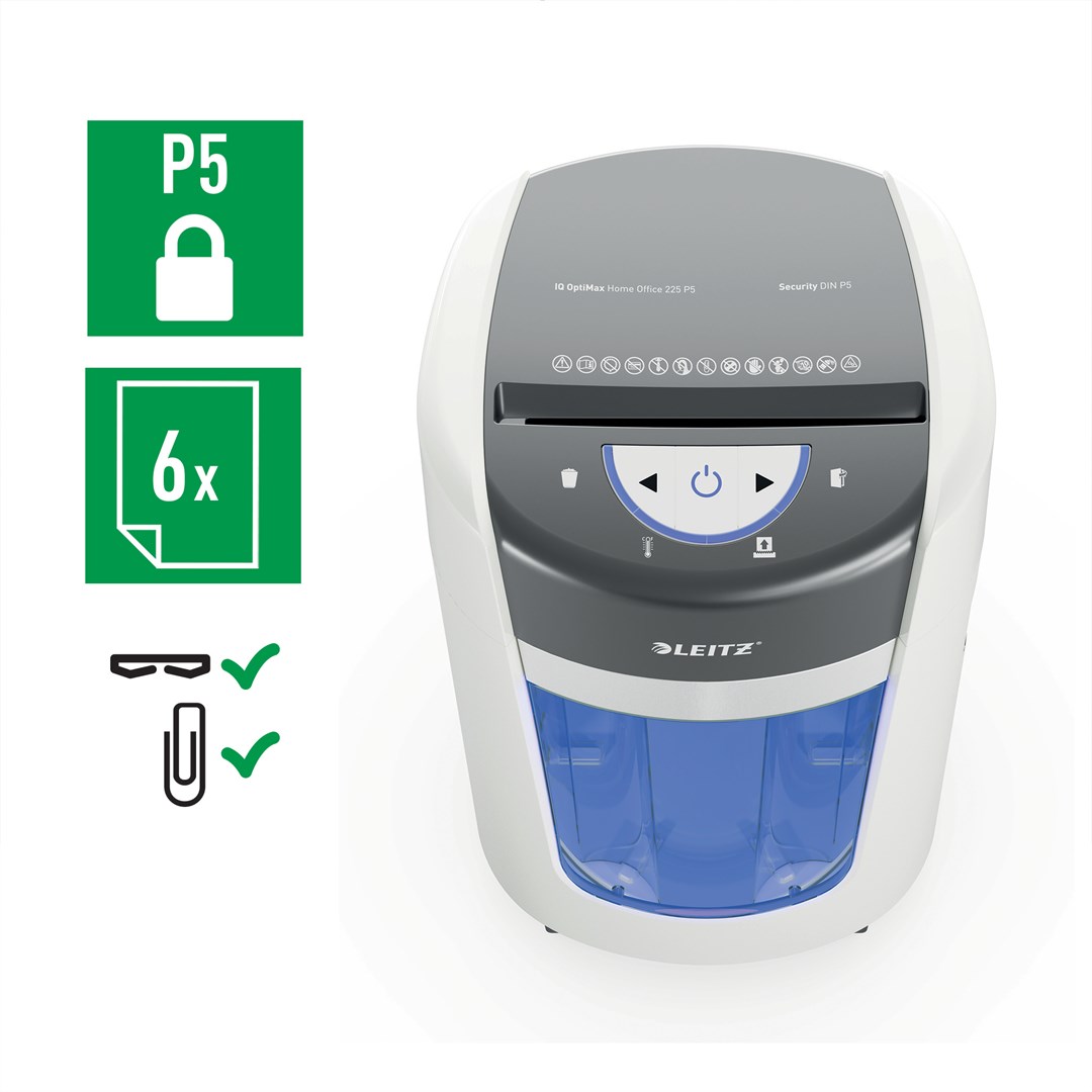Leitz IQ OptiMax Home Office 225 Micro Cut Paper Shredder Security P5 15L - White - Afbeelding 5