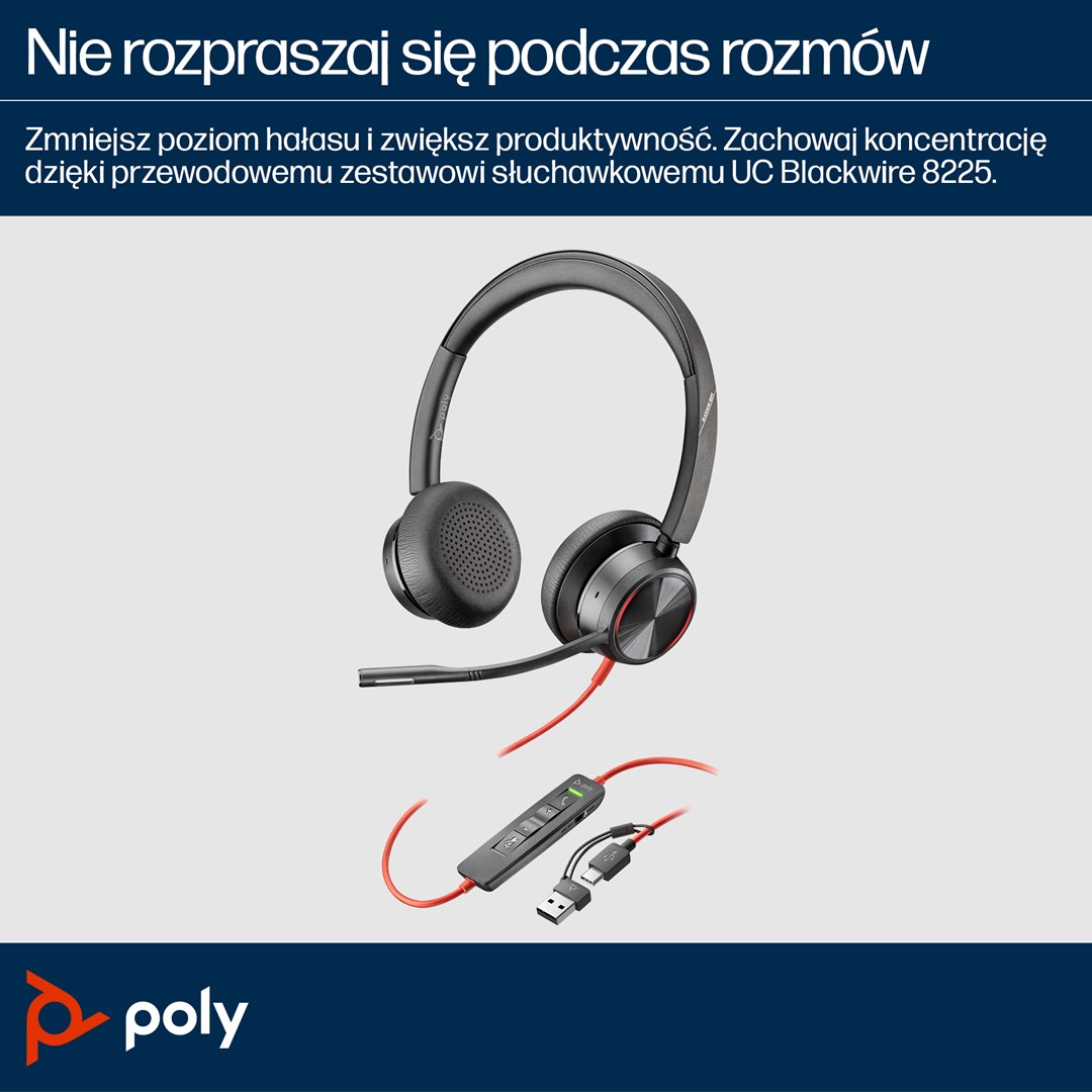 HP Poly Blackwire 8225 Stereo USB-C Headset +USB-C/A Adapter - Afbeelding 10