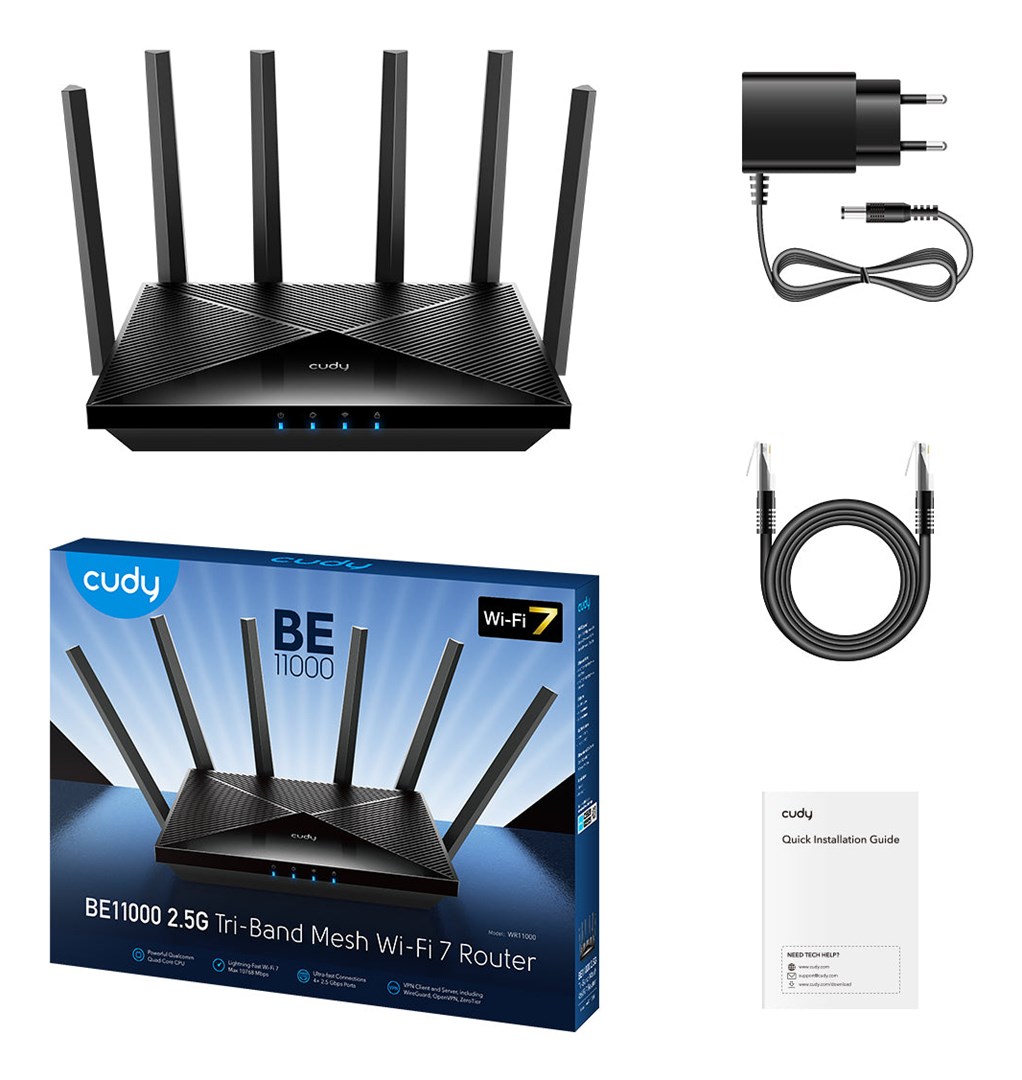 Cudy WR11000 wireless router 2.5 Gigabit Ethernet Tri-band (2.4 GHz / 5 GHz / 6 GHz) Black - Afbeelding 3