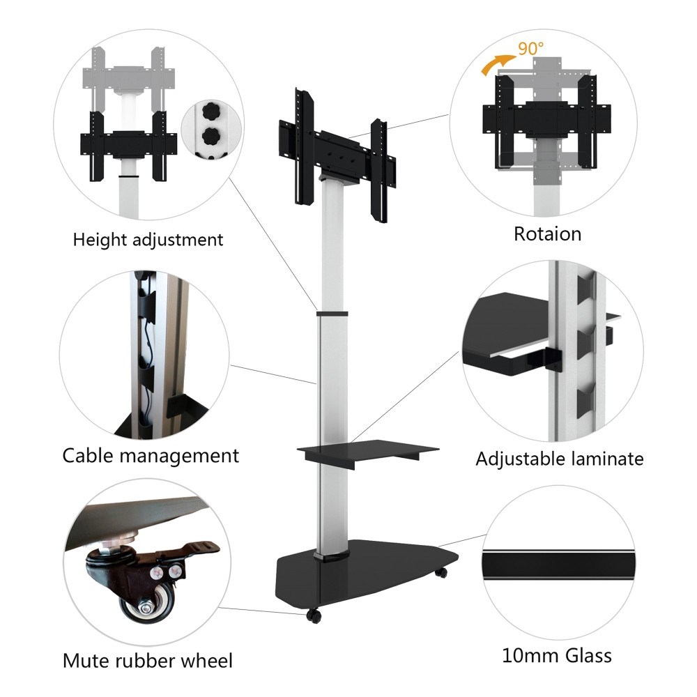 Techly Floor Stand with Shelf Trolley TV LCD/LED/Plasma 37-70" Silver - Afbeelding 4