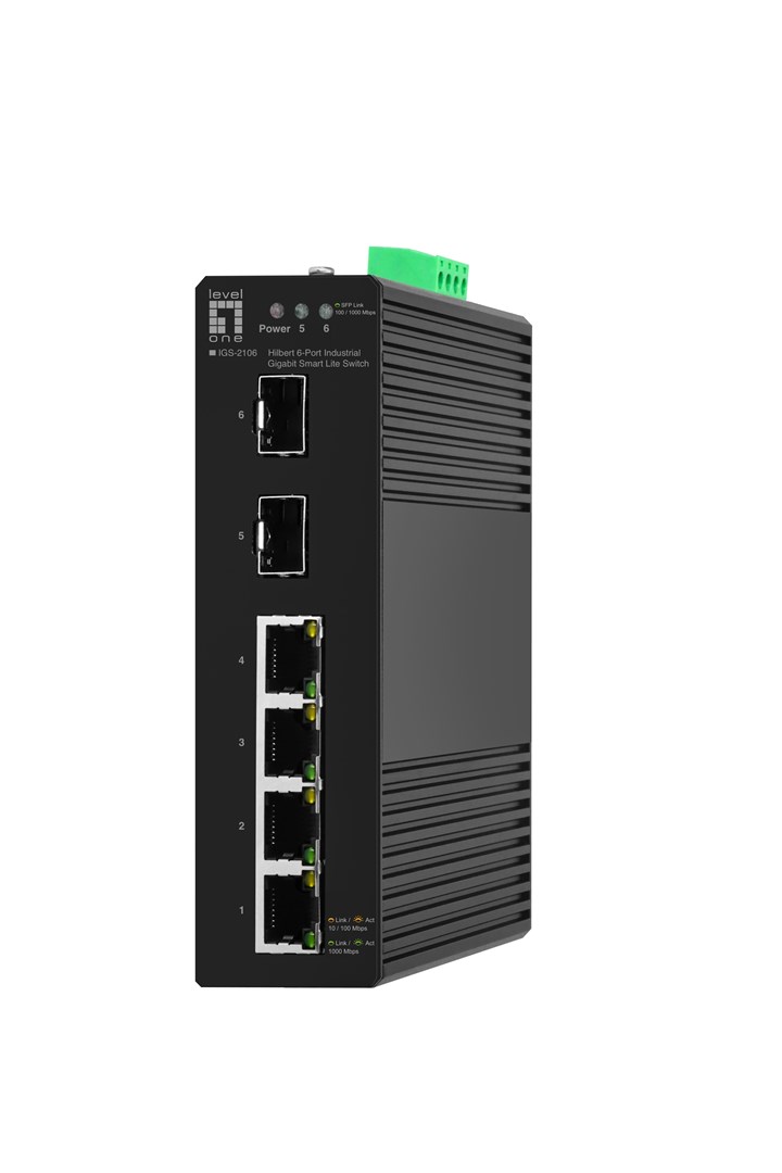 LevelOne Hilbert 6-Port Industrial Gigabit Smart Lite Switch, 4x RJ45, 2x SFP