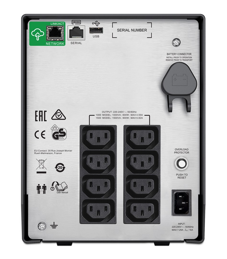 APC Smart-UPS C, Line Interactive, 1000VA, Tower, 230V, 8x IEC C13 outlets, SmartConnect port, USB and Serial communication, AVR, Graphic LCD - Afbeelding 3