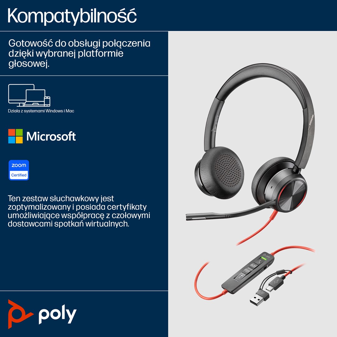 HP Poly Blackwire 8225 Stereo USB-C Headset +USB-C/A Adapter - Afbeelding 9