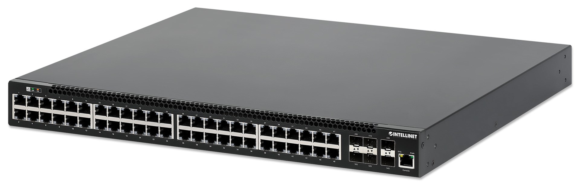 Intellinet 54-Port L3 Fully Managed PoE+ Switch with 48 Gigabit Ethernet Ports and 6 SFP+ Uplinks