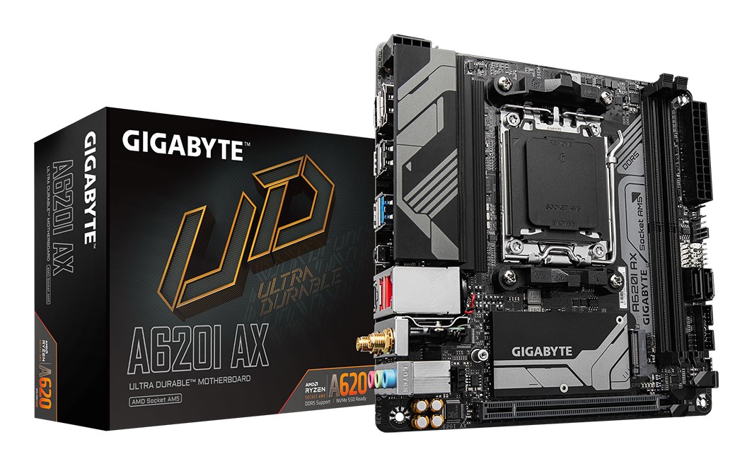 Gigabyte A620I AX 1.0 Processor family AMD Processor socket AM5 DDR5 DIMM Supported hard disk drive interfaces SATA, M.2 Number of SATA connectors 2