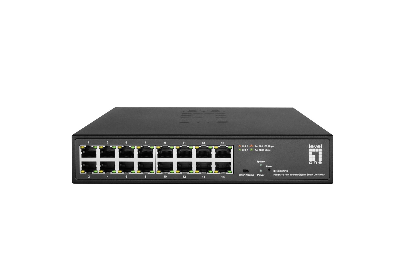 LevelOne Hilbert 10” 16-Port Gigabit Smart Lite Switch, 16 x Gigabit RJ45 (10/100/1000)