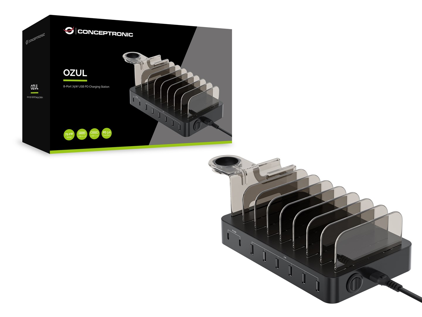 Conceptronic OZUL 8-Port 75W USB PD Charging Station - Afbeelding 5