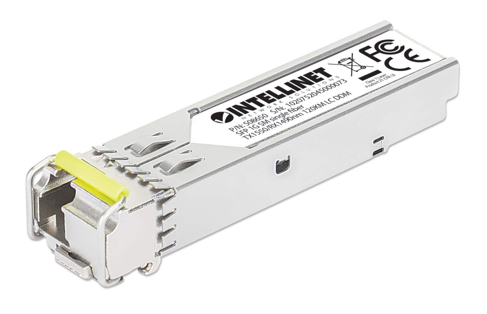Intellinet Gigabit Fiber WDM Bi-Directional SFP Optical Transceiver Module 1000Base-BX-D (LC) Single-Mode Port, 120 km (75 mi.), BiDi WDM (RX1490/TX1550), MSA-compliant for Maximum Compatibility, Silver