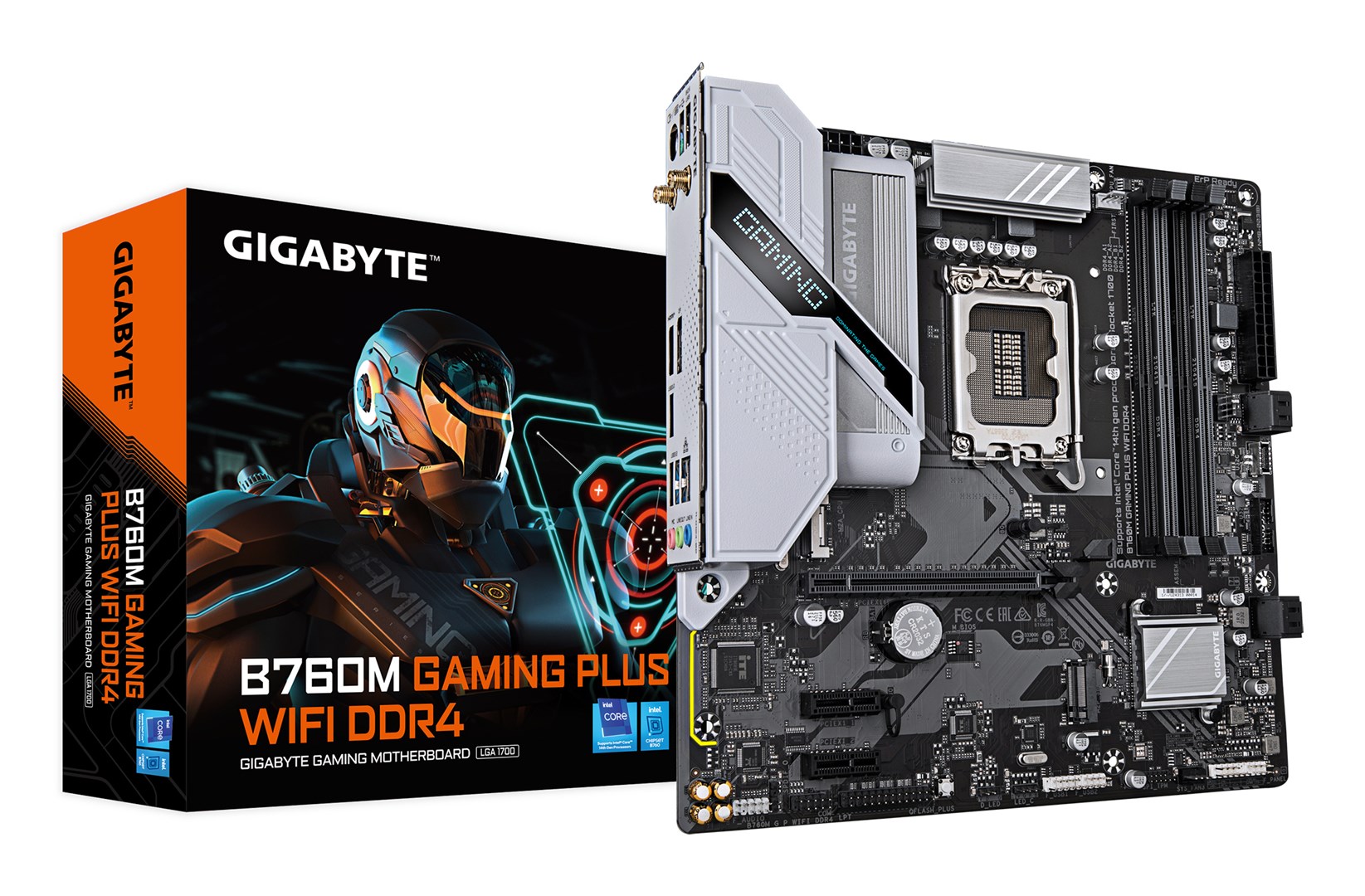 GIGABYTE B760M GAMING PLUS WIFI DDR4 Motherboard - Supports 14th Gen. Intel Core CPUs, 4+1+1 phases VRM, up to 5333MHz DDR4 (OC), 2xPCIe 4.0 M.2, Wi-Fi 6, 1 GbE LAN, USB 3.2 Gen 1