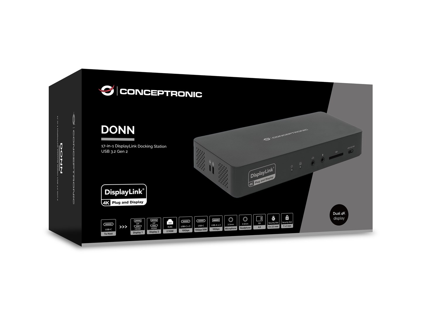 Conceptronic DONN31B 17-in-1 DisplayLink Docking Station USB 3.2 Gen 2 - Afbeelding 7
