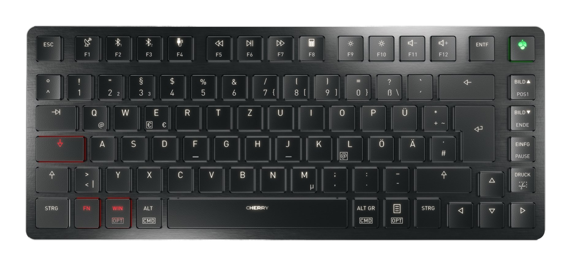 CHERRY KW X ULP 2.0 MINI keyboard Home/Office USB + RF Wireless + Bluetooth QWERTZ German Black