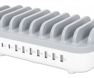 Manhattan Charging Station, 10x Ports: 3x USB-C (up to 18W PD) and 7x USB-A (up to 12W), 120W Total Output, White/Grey, Three Year Warranty, Box