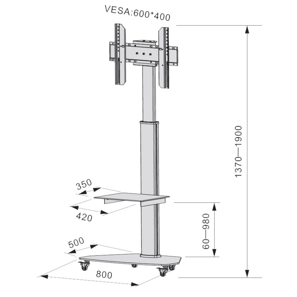 Techly Floor Stand with Shelf Trolley TV LCD/LED/Plasma 37-70" Silver - Afbeelding 3