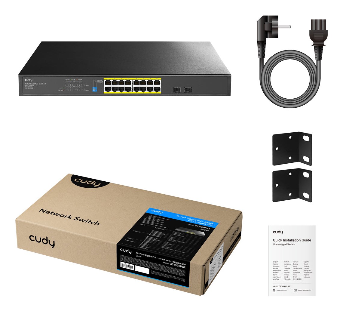 Cudy GS1020PS2 network switch Unmanaged Gigabit Ethernet (10/100/1000) Power over Ethernet (PoE) Black - Afbeelding 3