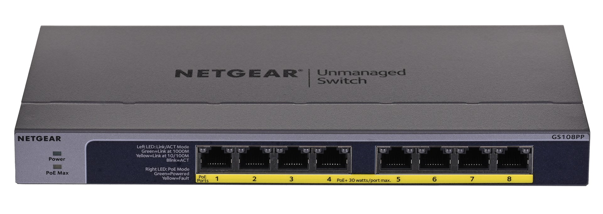 NETGEAR GS108PP Unmanaged Gigabit Ethernet (10/100/1000) Power over Ethernet (PoE) Black - Afbeelding 2