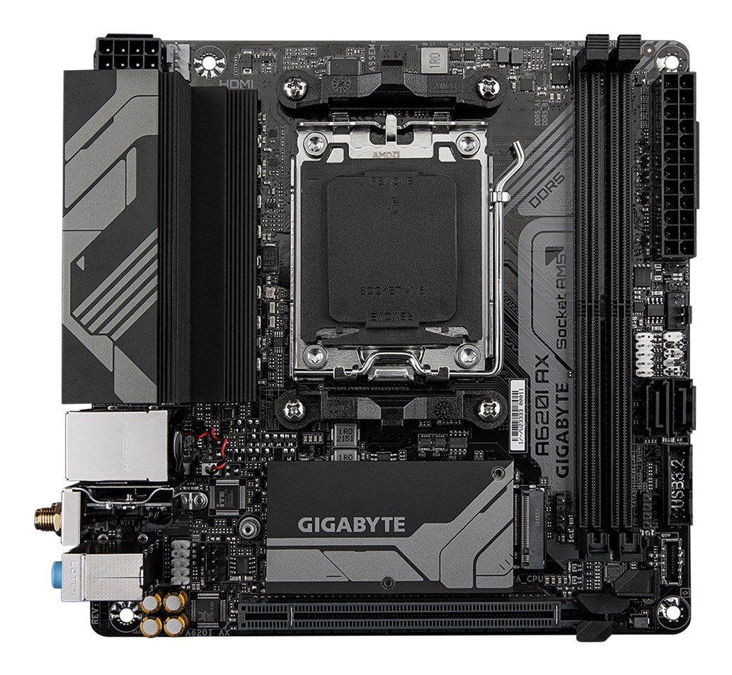 Gigabyte A620I AX 1.0 Processor family AMD Processor socket AM5 DDR5 DIMM Supported hard disk drive interfaces SATA, M.2 Number of SATA connectors 2 - Afbeelding 3