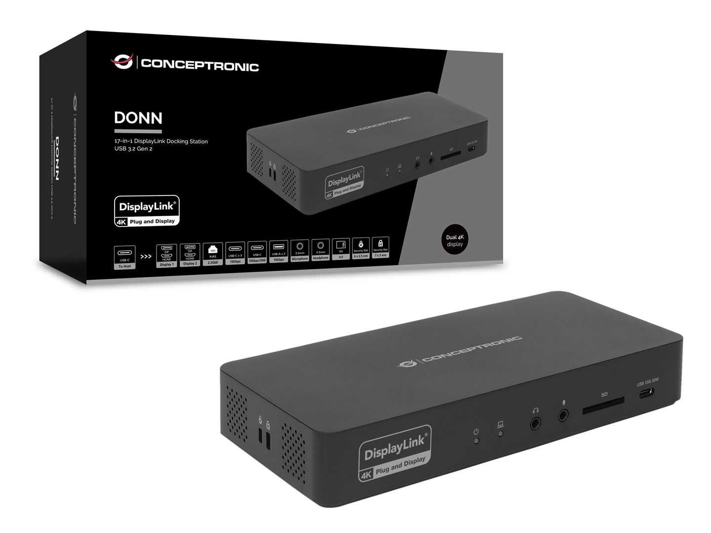 Conceptronic DONN31B 17-in-1 DisplayLink Docking Station USB 3.2 Gen 2 - Afbeelding 6
