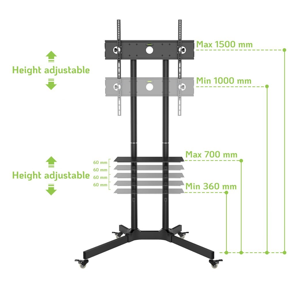 Techly Floor Trolley with Shelf Support LCD / LED / Plasma 30-65" ICA-TR6 - Afbeelding 7