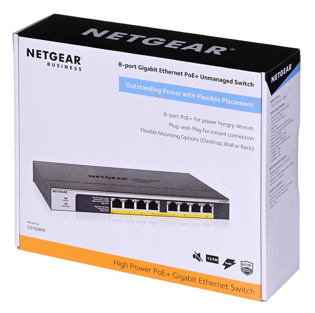 NETGEAR GS108PP Unmanaged Gigabit Ethernet (10/100/1000) Power over Ethernet (PoE) Black - Afbeelding 10